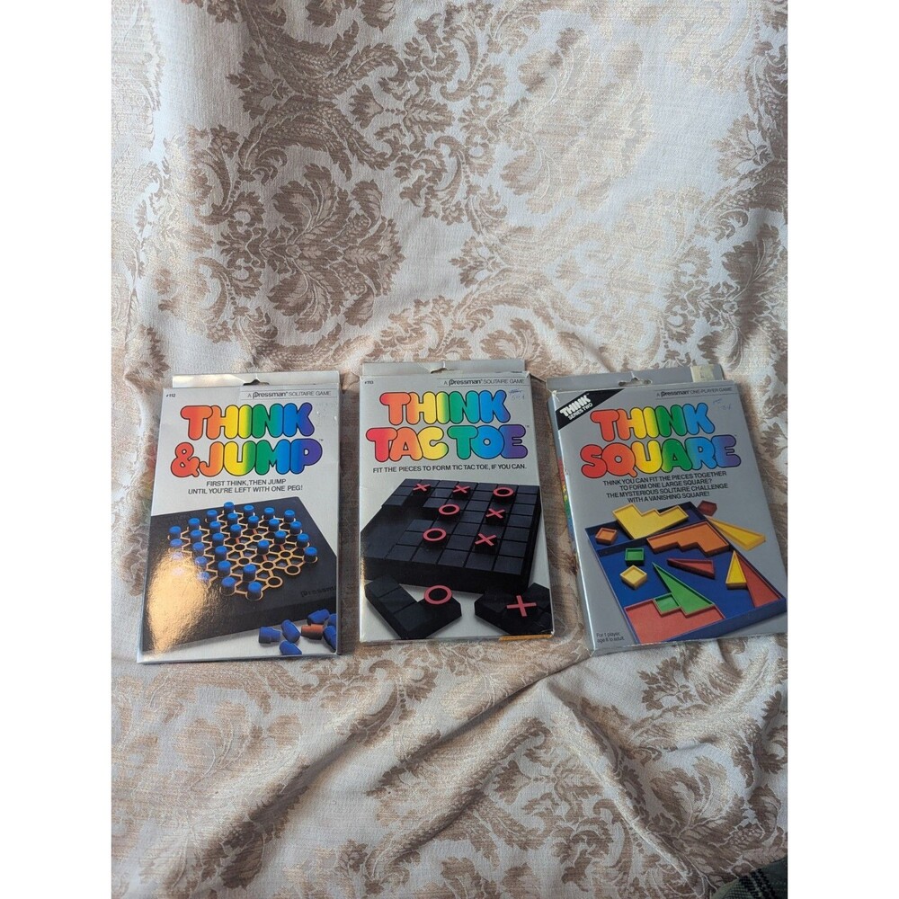 Vtg 1980s Pressman THINK Puzzle Lot (3) Tac Toe, Think & Jump, Think Square